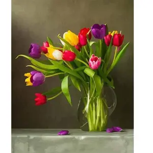 Figured'Art Peinture par Numéro Adulte Tulipes multicolores - Kit de Loisir Créatif DIY Numéro d'Art - 40x50cm sans châssis pas cher