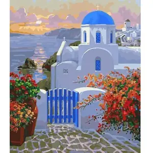 Figured'Art Peinture par Numéro Adulte Petit Village grec - Activité Manuelle Kit de Loisir Créatif DIY Numéro d'Art Complet - 40x50cm sans châssis en bois pas cher