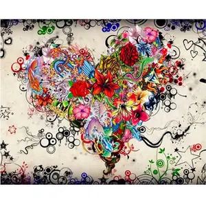 Figured'Art Peinture par Numéro Adulte Coeur de Fleurs - Kit de Loisir Créatif DIY Numéro d'Art - 40x50cm sans châssis