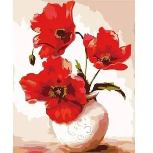 Figured'Art Peinture par Numéro Adulte Jolis Coquelicots - Activité Manuelle Kit de Loisir Créatif DIY Numéro d'Art Complet - 40x50cm sans châssis en bois pas cher