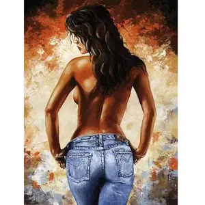 Figured'Art Peinture par Numéro Adulte En Jeans de Dos - Activité Manuelle Kit de Loisir Créatif DIY Numéro d'Art Complet - 40x50cm sans châssis en bois pas cher