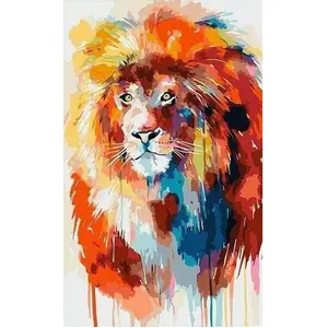 Figured'Art Peinture au numéro : Lion flamboyant  - sans châssis en bois pas cher