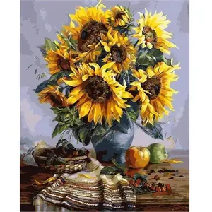Figured'Art Peinture par Numéro Adulte Bouquet de Tournesols - Activité Manuelle Kit de Loisir Créatif DIY Numéro d'Art Complet - 40x50cm sans châssis en bois pas cher
