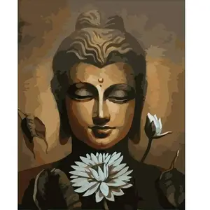 Figured'Art Peinture par Numéro Adulte Visage de Bouddha et fleur de Lotus - Kit DIY Numéro d'Art - 40x50cm sans châssis pas cher