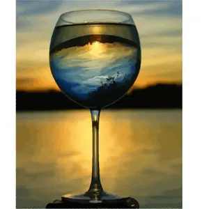 Figured'Art Peinture par Numéro Adulte Verre de Vin et vue sur l'Horizon - Activité Manuelle Kit de Loisir Créatif DIY Numéro d'Art Complet - 40x50cm sans châssis en bois pas cher