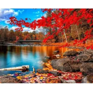 Figured'Art Peinture par Numéro Adulte Rivière et Forêt d'Automne - Kit de Loisir Créatif DIY Numéro d'Art - 40x50cm sans châssis pas cher