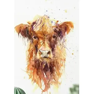 Figured'Art Peinture par Numéro Adulte Vache marron aux poils longs - Activité Manuelle Kit de Loisir Créatif DIY Numéro d'Art Complet - 40x50cm sans châssis en bois pas cher
