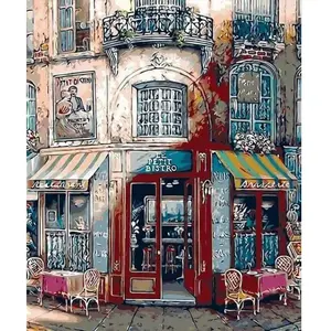 Figured'Art Peinture par Numéro Adulte Le Petit Bistro Vintage - Activité Manuelle Kit de Loisir Créatif DIY Numéro d'art Complet - 40x50cm sans châssis en Bois pas cher