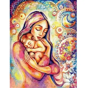 Figured'Art Peinture par Numéro Adulte Dans les bras de sa Mère - Activité Manuelle Kit de Loisir Créatif DIY Numéro d'Art Complet - 40x50cm sans châssis en bois pas cher