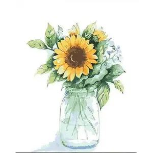 Figured'Art Peinture par Numéro Adulte Bocal de Tournesols - Activité Manuelle Kit de Loisir Créatif DIY Numéro d'Art Complet - 40x50cm sans châssis en bois pas cher