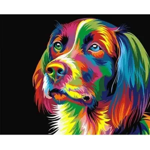 Figured'Art Peinture par Numéro Adulte Chien Pop Art - Activité Manuelle Kit de Loisir Créatif DIY Numéro d'Art Complet - 40x50cm sans châssis en bois pas cher