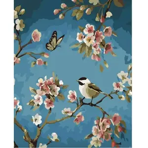 Figured'Art Peinture par Numéro Adulte Oiseau et Papillon - Activité Manuelle Kit de Loisir Créatif DIY Numéro d'Art Complet - 40x50cm sans châssis en bois pas cher