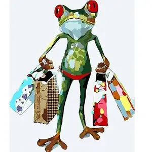 Figured'Art Peinture par Numéro Adulte La Grenouille revenant du Shopping - Activité Manuelle Kit de Loisir Créatif DIY Numéro d'Art Complet - 40x50cm sans châssis en bois pas cher