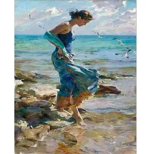 Figured'Art Peinture par Numéro Adulte Les Pieds dans l'Eau - Activité Manuelle Kit de Loisir Créatif DIY Numéro d'Art Complet - 40x50cm sans châssis en bois pas cher