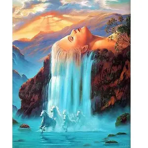 Figured'Art Peinture par Numéro Adulte Chute d'Eau Chevelure - Activité Manuelle Kit de Loisir Créatif DIY Numéro d'Art Complet - 40x50cm sans châssis en bois pas cher