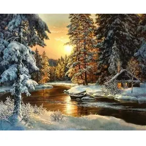 Figured'Art Peinture par Numéro Adulte Coucher de Soleil en Forêt - Kit de Loisir Créatif DIY Numéro d'Art - 40x50cm sans châssis pas cher