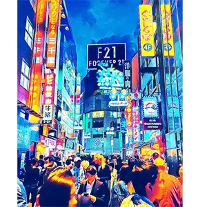 Figured'Art Broderie diamant : Tokyo Shibuya - toile tendue sur chassis pas cher