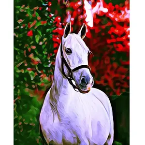Figured’Art Diamond Painting Broderie Diamant 40x50cm Avec Cadre Toile Tendue Strass Perles Carrés - Cheval et fond coloré - Kit Complet Animaux 5D DIY Activité Manuelle Loisirs Créatifs Adultes