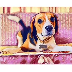 Figured'Art Broderie diamant : Beagle Mignon - toile tendue sur chassis pas cher