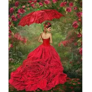 Comparateur de prix : Figured’Art Diamond Painting Broderie Diamant 40x50cm Toile Entière Roulée avec Strass Perles Carrés - Femme à la Robe rouge