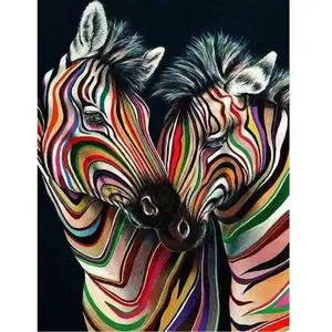 Figured’Art Diamond Painting Broderie Diamant 40x50cm Avec Cadre Toile Tendue Strass Perles Carrés - Couple de Zèbres - Kit Complet Animaux 5D DIY Activité Manuelle Loisirs Créatifs Adultes