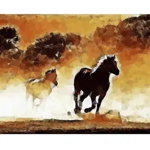 Figured'Art Broderie diamant : Chevaux en action - toile tendue sur chassis pas cher