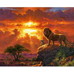Figured'Art Peinture au numéro : Lion au coucher de soleil - sans châssis en bois pas cher