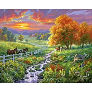 Figured'Art Peinture par Numéro Adulte Prairie ensoleillée - Activité Manuelle Kit de Loisir Créatif DIY Numéro d'Art Complet - 40x50cm sans châssis en bois pas cher