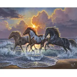 Comparateur de prix : Figured'Art Peinture par Numéro Adulte Trio de Chevaux - Kit de Loisir Créatif DIY Numéro d'Art - 40x50cm sans châssis