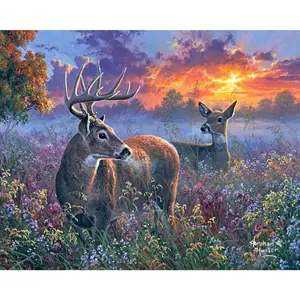 Comparateur de prix : Figured'Art Peinture par Numéro Adulte Couple de cerfs - Activité Manuelle Kit de Loisir Créatif DIY Numéro d'Art Complet - 40x50cm sans châssis en bois