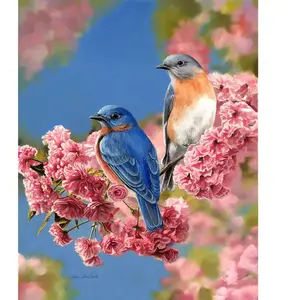 Figured'Art Peinture par Numéro Adulte Couple d'oiseaux bleus - Activité Manuelle Kit de Loisir Créatif DIY Numéro d'Art Complet - 40x50cm sans châssis en bois pas cher