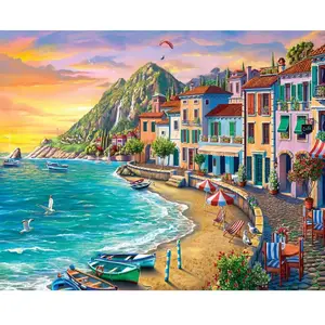 Figured'Art Peinture par Numéro Adulte Vacances à la Plage - Kit de Loisir Créatif DIY Numéro d'Art - 40x50cm sans châssis