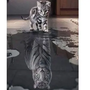 Figured'Art Broderie diamant : Reflet Tigre et Lion - sans chassis en bois pas cher