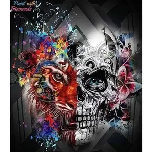 Diamond Painting - Figured’Art - Lion et Tête de Mort - 40x50cm - Kit Complet - Diamants Carrés