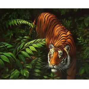Figured'Art Peinture par Numéro Adulte Tigre dans les fougères - Activité Manuelle Kit de Loisir Créatif DIY Numéro d'Art Complet - 40x50cm sans châssis en bois pas cher