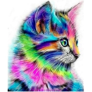Figured'Art Broderie diamant : Chaton coloré - sans chassis en bois