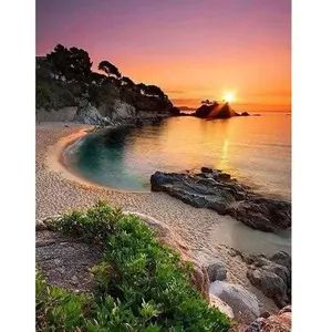 Comparateur de prix : Figured’Art Diamond Painting Broderie Diamant 40x50cm Toile Entière Roulée avec Strass Carrés - Plage calme et Coucher de Soleil