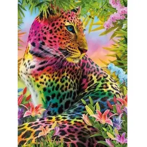 Figured’Art Diamond Painting Broderie Diamant 40x50cm Toile Entière Roulée avec Strass Perles Carrés - Léopard coloré - Kit Complet Animaux 5D DIY Activité Manuelle Loisirs Créatifs Adultes