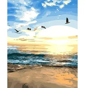 Figured'Art Peinture par Numéro Adulte Oiseaux à la Plage - Activité Manuelle Kit de Loisir Créatif DIY Numéro d'Art Complet - 40x50cm sans châssis en bois pas cher