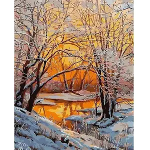 Figured'Art Peinture par Numéro Adulte Arbres en Hiver - Activité Manuelle Kit de Loisir Créatif DIY Numéro d'art Complet - 40x50cm sans châssis en Bois pas cher
