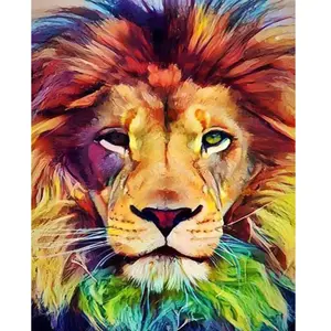 Peinture au numéro : Tête de lion en couleur  - sans châssis en bois