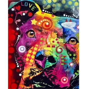 Figured'Art Peinture au numéro : Chien coloré abstrait - sans châssis en bois pas cher