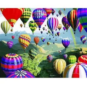 Figured'Art Peinture par Numéro Adulte Lâcher de Montgolfières - Activité Manuelle Kit de Loisir Créatif DIY Numéro d'Art Complet - 40x50cm sans châssis en bois pas cher