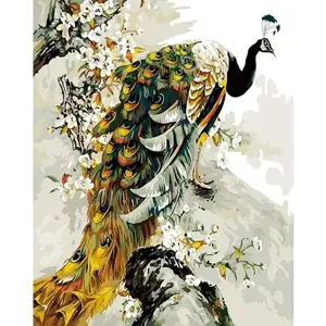 Figured'Art Peinture par Numéro Adulte Paon doré - Activité Manuelle Kit de Loisir Créatif DIY Numéro d'Art Complet - 40x50cm sans châssis en bois pas cher