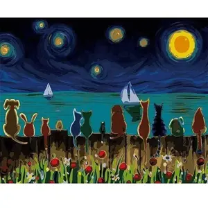 Figured'Art Peinture par Numéro Adulte Nuit étoilée et Animaux de dos - Activité Manuelle Kit de Loisir Créatif DIY Numéro d'art Complet - 40x50cm sans châssis en Bois pas cher