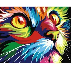 Figured'Art Peinture par Numéro Adulte avec Cadre Félin Pop Art - Activité Manuelle Kit de Loisir Créatif DIY Numéro d'Art Complet - 40x50cm toile tendue sur châssis pas cher