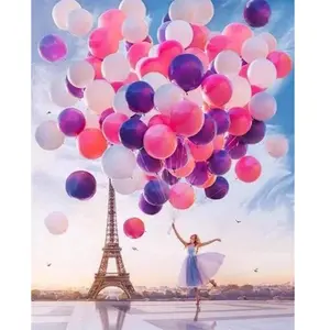 Figured'Art Peinture par Numéro Adulte avec Cadre Lâcher de Ballons à Paris - Activité Manuelle Kit de Loisir Créatif DIY Numéro d'Art Complet - 40x50cm toile tendue sur châssis pas cher