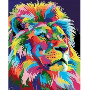 Figured'Art Peinture par Numéro Adulte avec Cadre Lion Pop Art 2 - Activité Manuelle Kit de Loisir Créatif DIY Numéro d'Art Complet - 40x50cm toile tendue sur châssis pas cher