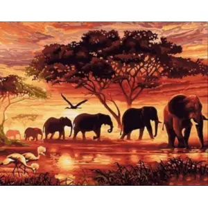 Figured'Art Eléphants Au Coucher Du Soleil pas cher