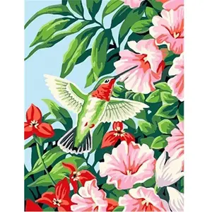 Figured'Art Peinture par Numéro Adulte Colibri dans les Fleurs - Activité Manuelle Kit de Loisir Créatif DIY Numéro d'Art Complet - 40x50cm sans châssis en bois